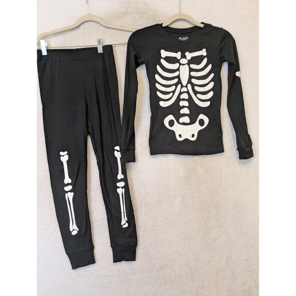The Children's Place Pajama Set Kid's 8 Black Skeleton Bone Graphic Snug Fit
